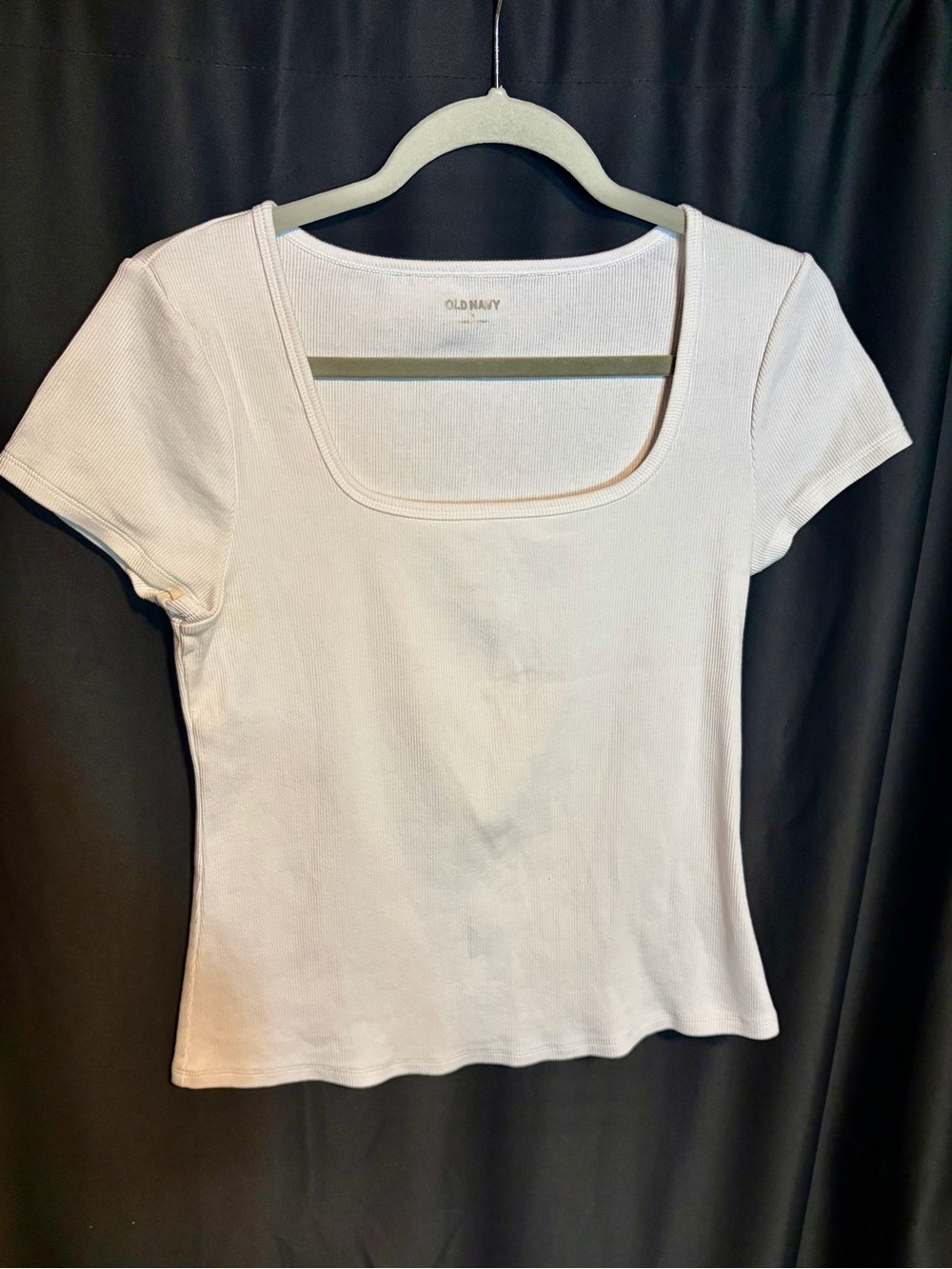 Old Navy Women's Cream Square Neck Short Sleeve Ribbed Tee